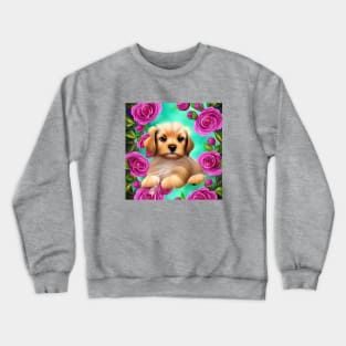 Cute Puppy in Roses Crewneck Sweatshirt